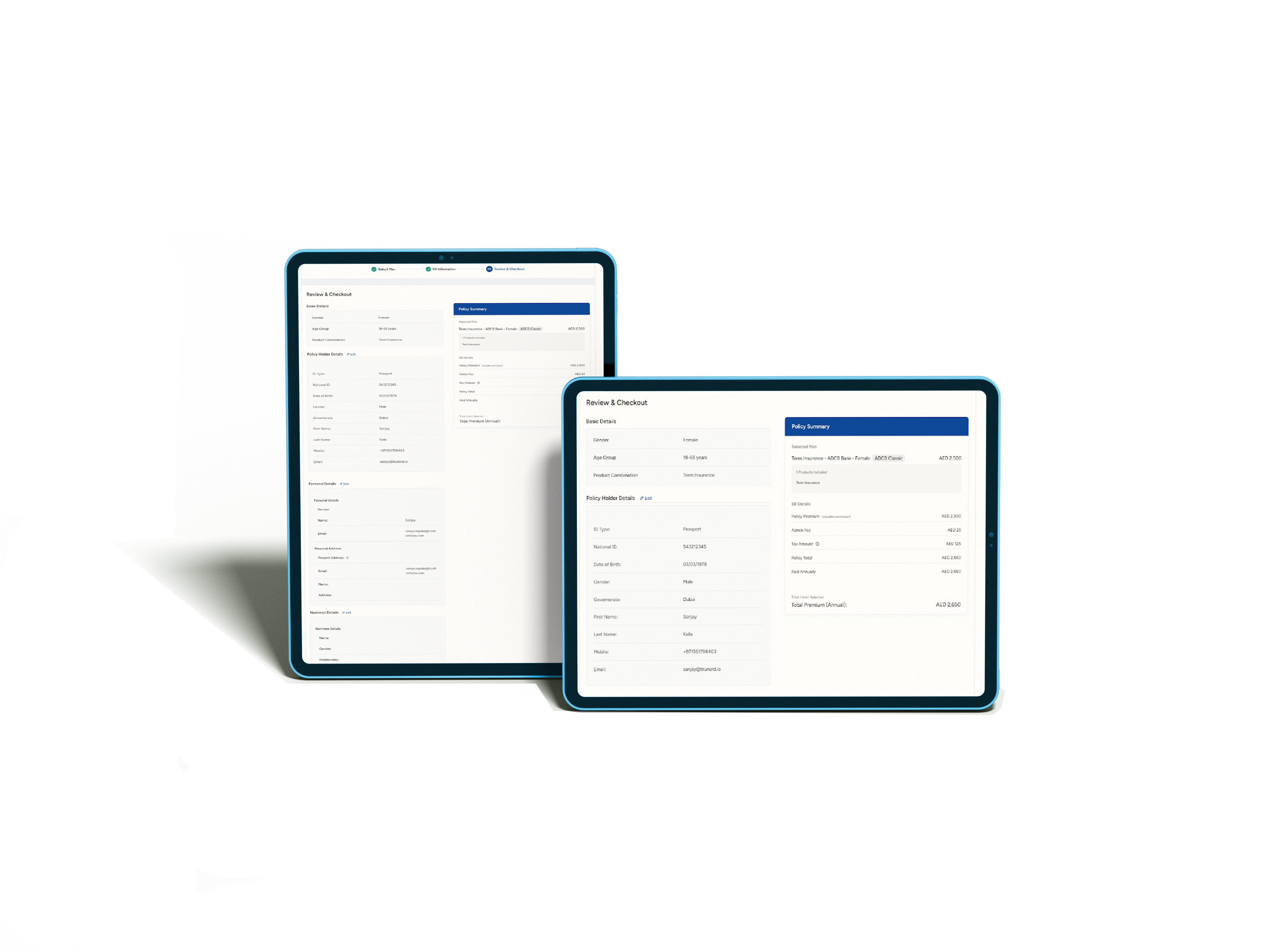 Kai Insure platform preview on tablet devices